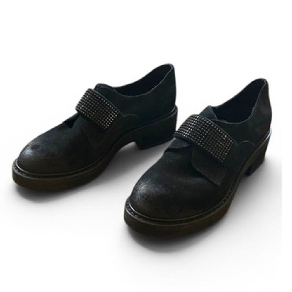 Black Suede Studded Loafers by Manas Spain Size 36